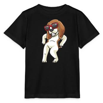 Beagle dog dancing with sunglasses - Stanley/Stella MINI CREATOR Kids’ T-Shirt - black - Front - Mikhail (115cm)
