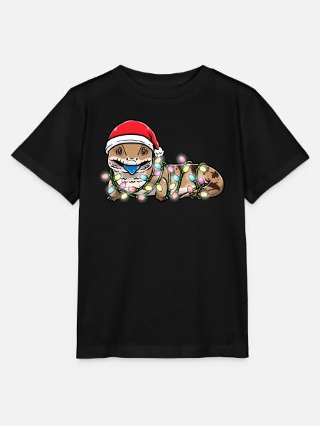 Blauzungenskink Eidechse Mit Weihnachtsbeleuchtung - Stanley/Stella Kinder T-Shirt MINI CREATOR - Schwarz