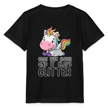 Even closer it claps glitter unicorn gift - Stanley/Stella MINI CREATOR Kids’ T-Shirt - black - Front - Mikhail (115cm)