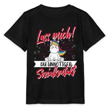 Lass mich unnötiger Sozialkontakt Einhorn Humor - Stanley/Stella Kinder T-Shirt MINI CREATOR  - Schwarz - Vorne - Mikhail (115cm)