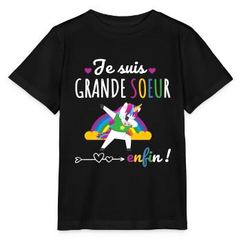 Je suis grande soeur enfin humour licorne cadeau - T-shirt bio MINI CREATOR Stanley/Stella Enfant - noir - Devant - Mikhail (115cm)