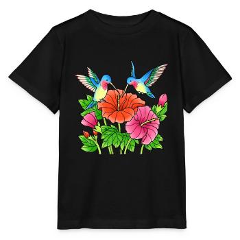Kolibri Vögel Bunte Blumen - Stanley/Stella Kinder T-Shirt MINI CREATOR  - Schwarz - Vorne - Mikhail (115cm)