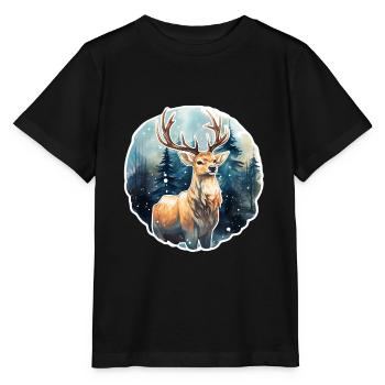 Hirsch im schneebedeckten Wald - Stanley/Stella Kinder T-Shirt MINI CREATOR  - Schwarz - Vorne - Mikhail (115cm)