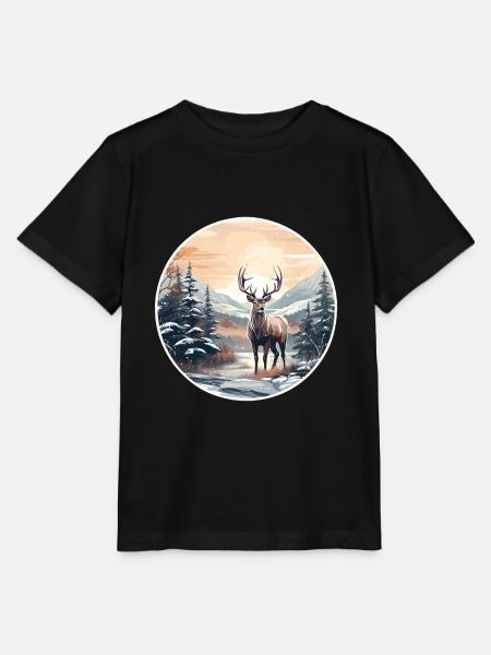 Winterlandschaft mit Hirsch - Stanley/Stella Kinder T-Shirt MINI CREATOR - Schwarz