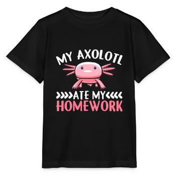 Mon Axolotl a mangé mes devoirs - Axolotl - T-shirt bio MINI CREATOR Stanley/Stella Enfant - noir - Devant - Mikhail (115cm)