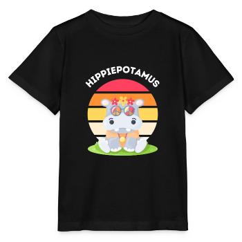 Hippiepotamus - Flower Power Nilpferd - Stanley/Stella Kinder T-Shirt MINI CREATOR  - Schwarz - Vorne - Mikhail (115cm)
