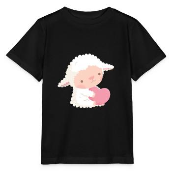 Cute Little Lamb Hugging Heart - Stanley/Stella MINI CREATOR Kids’ T-Shirt - black - Front - Mikhail (115cm)