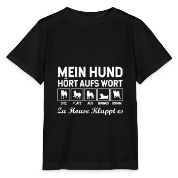 Hund Hunderasse Gehorchen Erziehung Sitz Platz Aus - Stanley/Stella Kinder T-Shirt MINI CREATOR  - Schwarz - Vorne - Mikhail (115cm)