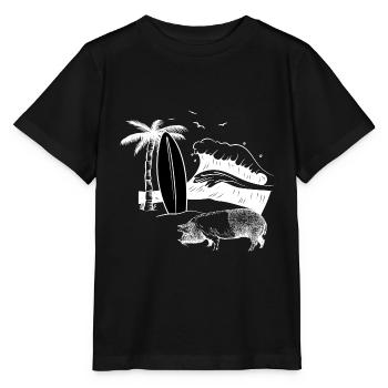Pig Surfboard Surfboard Surfer Beach - Stanley/Stella MINI CREATOR Kids’ T-Shirt - black - Front - Mikhail (115cm)