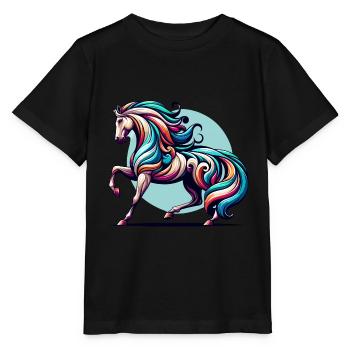 Bunte Pferdekunst - Stanley/Stella Kinder T-Shirt MINI CREATOR  - Schwarz - Vorne - Mikhail (115cm)
