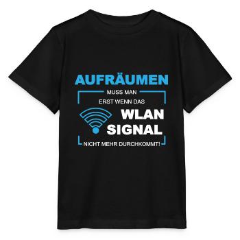 Wlan wifi Signal Aufräumen putzen - Stanley/Stella Kinder T-Shirt MINI CREATOR  - Schwarz - Vorne - Mikhail (115cm)