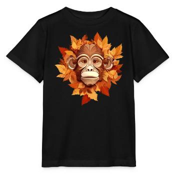 Herbstliches Schimpansen-Design: Buntes Laub und - Stanley/Stella Kinder T-Shirt MINI CREATOR  - Schwarz - Vorne - Mikhail (115cm)
