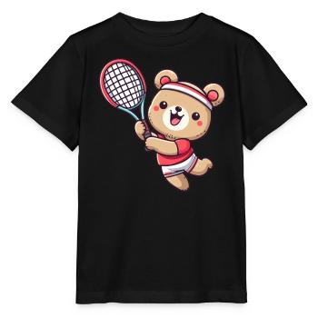 Bär als Tennisspieler - Aufschlag und - Stanley/Stella Kinder T-Shirt MINI CREATOR  - Schwarz - Vorne - Mikhail (115cm)