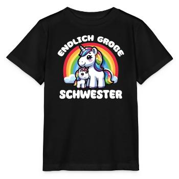Große Schwester 2024 Einhorn Geschwister - Stanley/Stella Kinder T-Shirt MINI CREATOR  - Schwarz - Vorne - Mikhail (115cm)