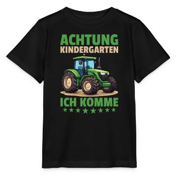 Attention kindergarten I'm coming farmer tractor - Stanley/Stella MINI CREATOR Kids’ T-Shirt - black - Front - Mikhail (115cm)