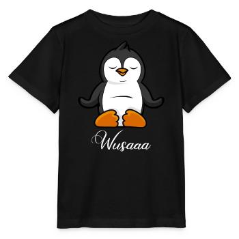 Auszeit Durchatmen Wusaaa Pinguin - Stanley/Stella Kinder T-Shirt MINI CREATOR  - Schwarz - Vorne - Mikhail (115cm)