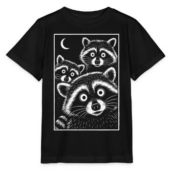Nocturnal Raccoons Troop Animal Motif Funny - Stanley/Stella MINI CREATOR Kids’ T-Shirt - black - Front - Mikhail (115cm)