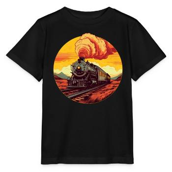 Vintage Dampflok bei Sunset: Zeitreise auf - Stanley/Stella Kinder T-Shirt MINI CREATOR  - Schwarz - Vorne - Mikhail (115cm)