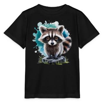 Süßer Waschbär - Stanley/Stella Kinder T-Shirt MINI CREATOR  - Schwarz - Vorne - Mikhail (115cm)