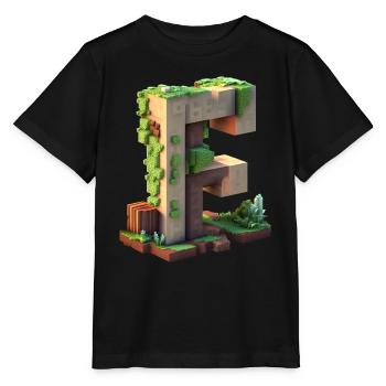 Buchstabe F in 3D Pixelart Stil "Minenarbeiter" - Stanley/Stella Kinder T-Shirt MINI CREATOR  - Schwarz - Vorne - Mikhail (115cm)
