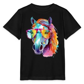 Mana, die bebrillte Stute - Stanley/Stella Kinder T-Shirt MINI CREATOR  - Schwarz - Vorne - Mikhail (115cm)