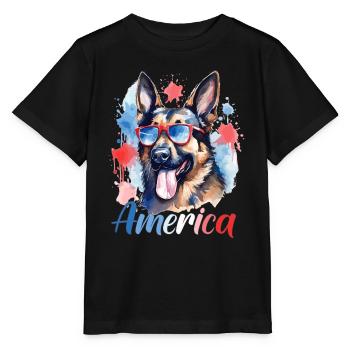 Amerika Hund 4. Juli Unabhängigkeitstag Freiheit - Stanley/Stella Kinder T-Shirt MINI CREATOR  - Schwarz - Vorne - Mikhail (115cm)