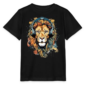 Jack the audiophile lion - Stanley/Stella MINI CREATOR Kids’ T-Shirt - black - Front - Mikhail (115cm)