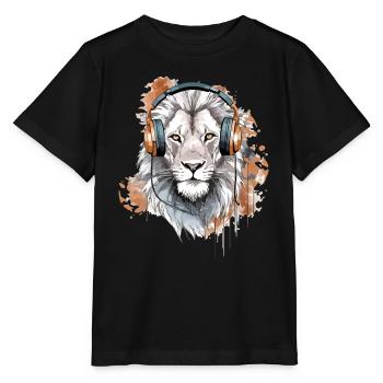 Heko the audiophile lion - Stanley/Stella MINI CREATOR Kids’ T-Shirt - black - Front - Mikhail (115cm)