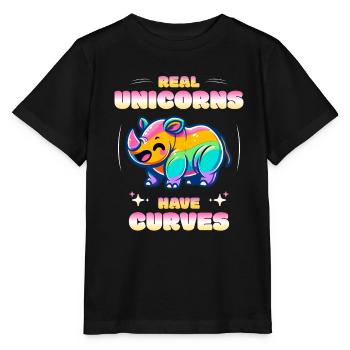 Les vraies licornes ont des courbes Licorne rhinocéros - T-shirt bio MINI CREATOR Stanley/Stella Enfant - noir - Devant - Mikhail (115cm)