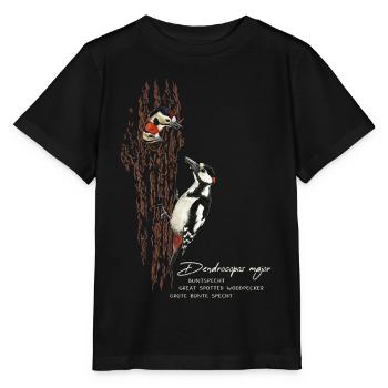 Spotted woodpecker with cubs - Stanley/Stella MINI CREATOR Kids’ T-Shirt - black - Front - Mikhail (115cm)