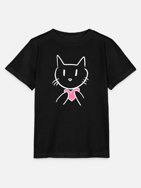 Katze Tier Liebe Herz - Stanley/Stella Kinder T-Shirt MINI CREATOR - Schwarz