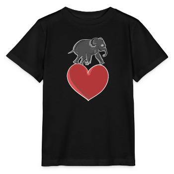 Red Heart Elephant Animal Symbol Animal Love - Stanley/Stella MINI CREATOR Kids’ T-Shirt - black - Front - Mikhail (115cm)
