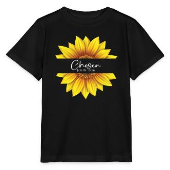 Christliches Sonnenblumendesign Ich bin auserwählt Johannes 15:16 - Stanley/Stella Kinder T-Shirt MINI CREATOR  - Schwarz - Vorne - Mikhail (115cm)