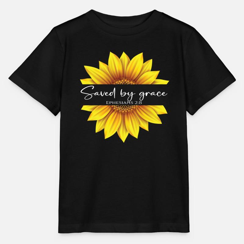 Christliches Sonnenblumendesign Ich bin durch Gnade gerettet - Stanley/Stella Kinder T-Shirt MINI CREATOR  - Schwarz