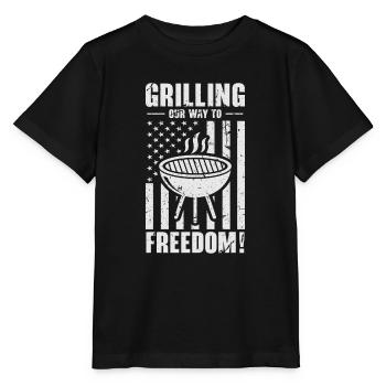 USA Unabhängigkeit Barbecue Amerikanische Flagge - Stanley/Stella Kinder T-Shirt MINI CREATOR  - Schwarz - Vorne - Mikhail (115cm)