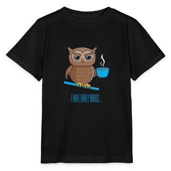 Nachteule mit Kaffee - Stanley/Stella Kinder T-Shirt MINI CREATOR  - Schwarz - Vorne - Mikhail (115cm)