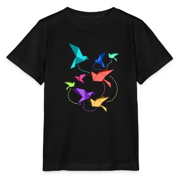 Origami paper crane folding art folding birds - Stanley/Stella MINI CREATOR Kids’ T-Shirt - black - Front - Mikhail (115cm)