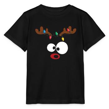 Funny reindeer Christmas red nose lights - Stanley/Stella MINI CREATOR Kids’ T-Shirt - black - Front - Mikhail (115cm)
