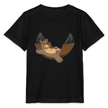Lazy bear lounging in the hammock outside - Stanley/Stella MINI CREATOR Kids’ T-Shirt - black - Front - Mikhail (115cm)