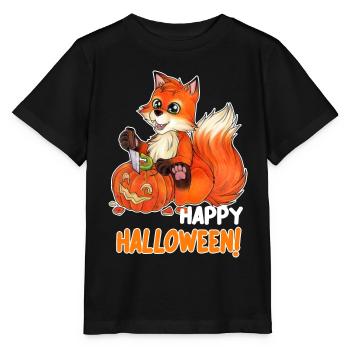 Happy Halloween - Fuchsbaby beim Kürbis Schnitzen - Stanley/Stella Kinder T-Shirt MINI CREATOR  - Schwarz - Vorne - Mikhail (115cm)