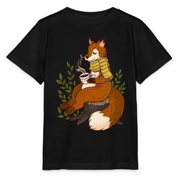 Herbst Fuchs Teetrinken goldene Jahreszeit - Stanley/Stella Kinder T-Shirt MINI CREATOR  - Schwarz - Vorne - Mikhail (115cm)