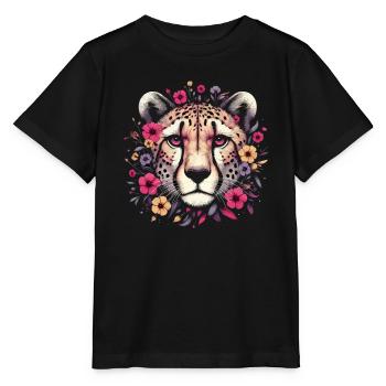 Guépard Fleurs de guépard - T-shirt bio MINI CREATOR Stanley/Stella Enfant - noir - Devant - Mikhail (115cm)