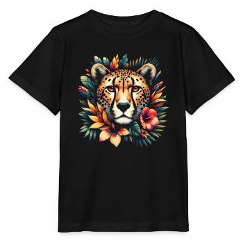 Guépard Fleurs de guépard - T-shirt bio MINI CREATOR Stanley/Stella Enfant - noir - Devant - Mikhail (115cm)