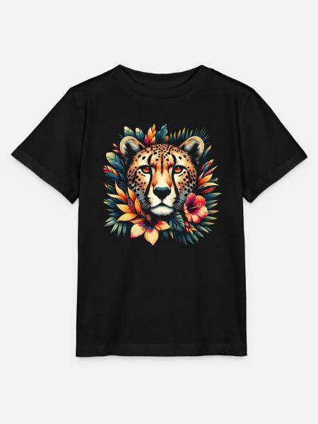 Cheetah Gepard Blumen - Stanley/Stella Kinder T-Shirt MINI CREATOR - Schwarz