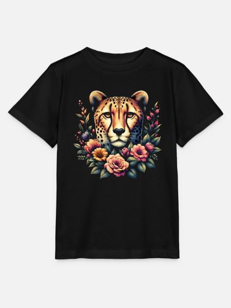 Cheetah Gepard Blumen - Stanley/Stella Kinder T-Shirt MINI CREATOR - Schwarz