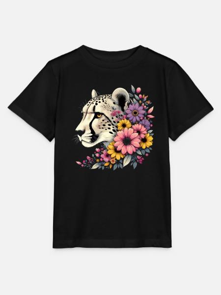 Cheetah Gepard Blumen - Stanley/Stella Kinder T-Shirt MINI CREATOR  - Schwarz