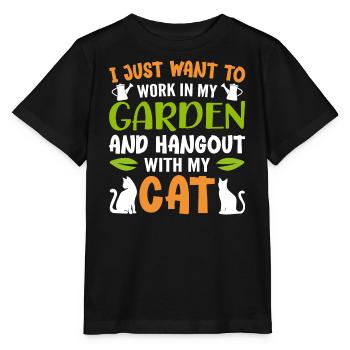 Ich will nur Arbeit In Meinem Garten Und Abhängen Mit Meinen Katzen - Stanley/Stella Kinder T-Shirt MINI CREATOR  - Schwarz - Vorne - Mikhail (115cm)
