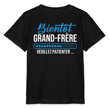 Bald großer Bruder, bitte warten - Stanley/Stella Kinder T-Shirt MINI CREATOR  - Schwarz - Vorne - Mikhail (115cm)