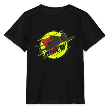 MI WOW Flying Superhero Cat - Stanley/Stella MINI CREATOR Kids’ T-Shirt - black - Front - Mikhail (115cm)