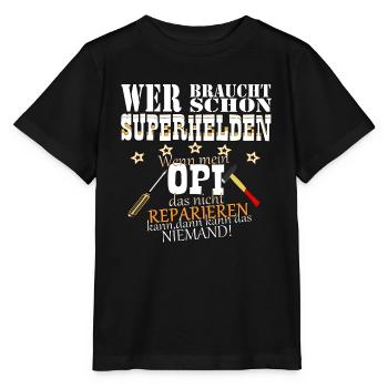 Opi Superheld - Stanley/Stella Kinder T-Shirt MINI CREATOR  - Schwarz - Vorne - Mikhail (115cm)